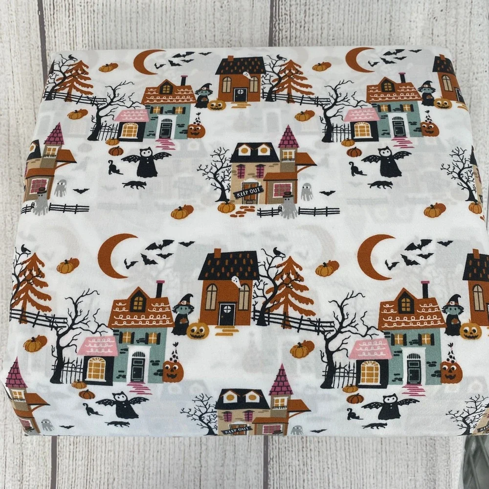 Envogue Sheet Set FULL Halloween Haunted House White Orange Spooky Ghost Bat